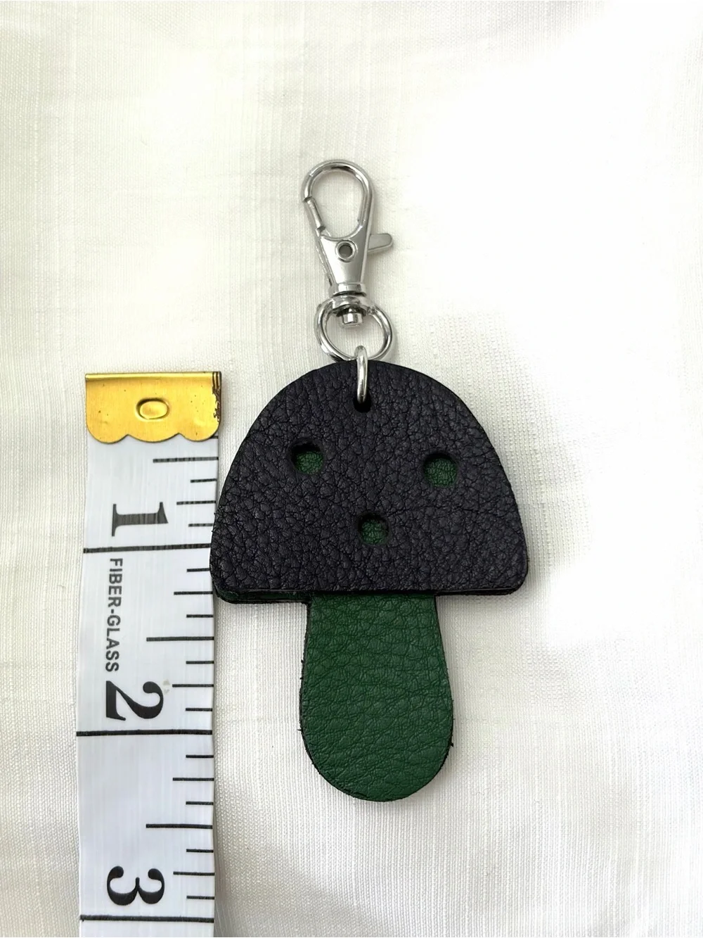 Upcycled COACH Navy & Green Leather Mushroom Keychain Charm